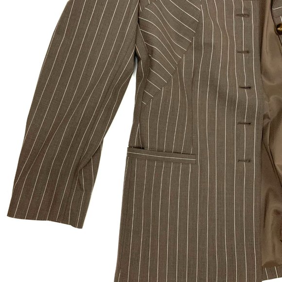 ESCADA Pinstripe Brown Wool Suit Blazer & Skirt Career Business Sz 42-44 (8-10) - Picture 8 of 16